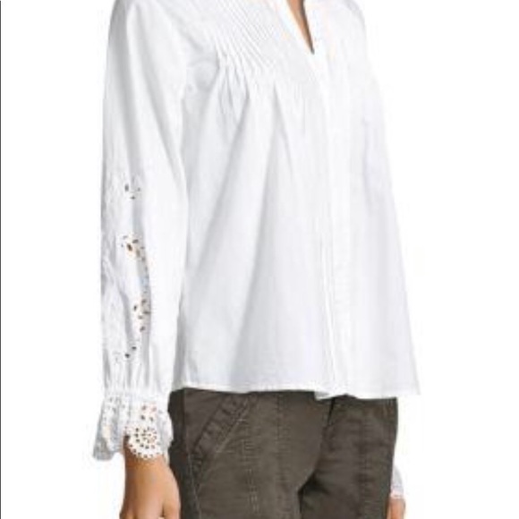Joie Kalyssa Eyelet-sleeve Pleated Top Porcelain - Picture 2 of 8